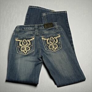 SOUNDGIRL Denim Jeans Blue Wash Women's 3 Studded Rhinestone Pockets